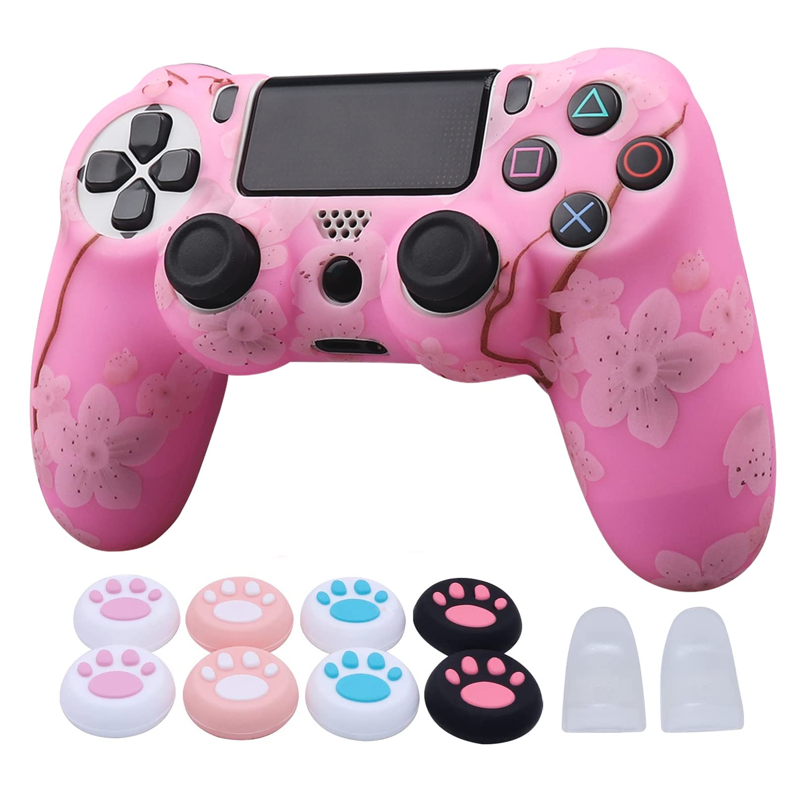 ROTOMOON Sakura Silicone Controller Skins for PS4 with 8 Thumb Grips, Sweat-Proof Anti-Slip Controller Cover Skin Protector Compatible with PlayStation 4 Slim/Pro Controller…