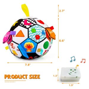 Inbeby Sensory Ball Baby Toy 6 12 Months, Musical Plush Soccer Ball for Toddler 1 2 3, Black and White High Contrast Baby Toy with Crinkle & Squeaker, Infant Baby 6 12 18 Month Toddler 1 2 3