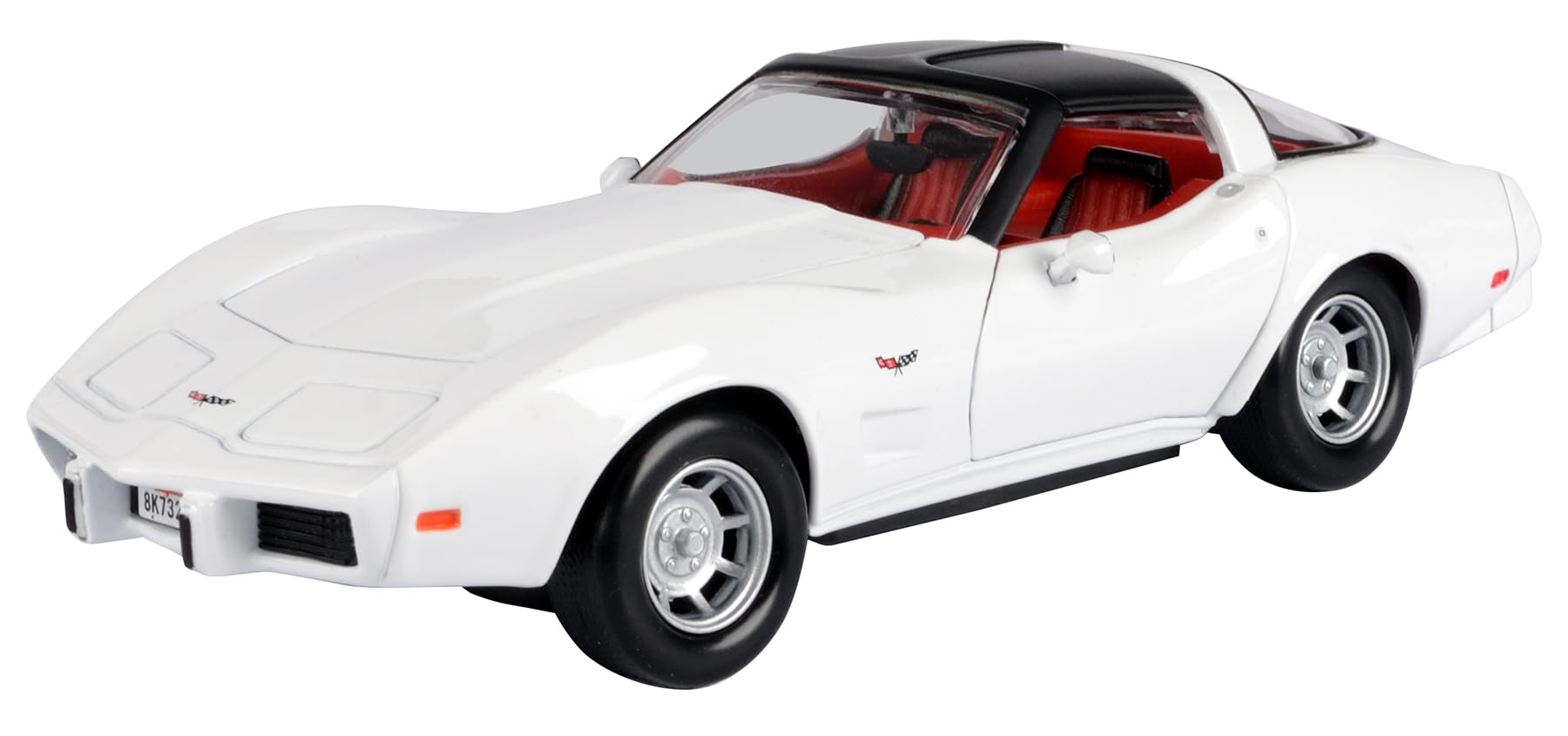 Motormax Toy 1979 Chevy Corvette C3 White with Black Top and Red Interior History of Corvette Series 1/24 Diecast Model Car by Motormax 73244