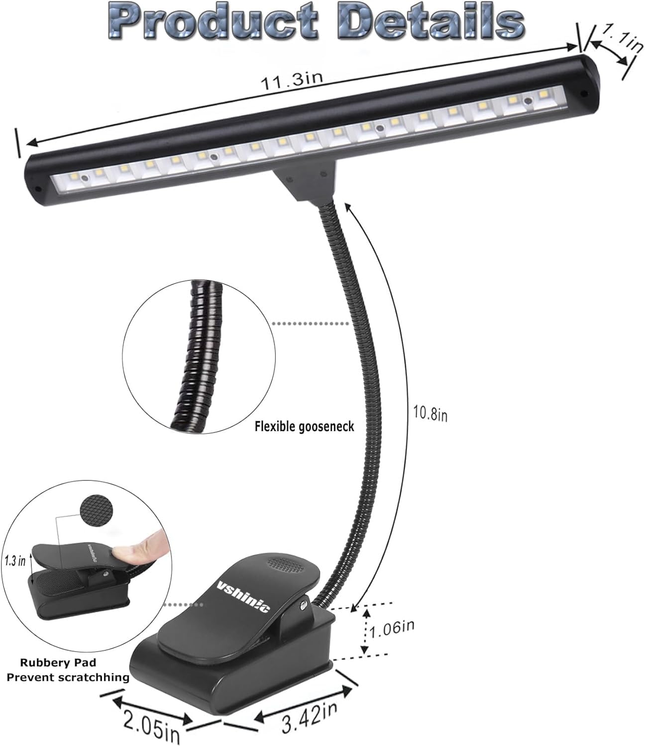 Vshinic Music Stand Light,Clip On Piano Lights 18 LED Orchestra Light Clip On Reading Light,Fully Adjustable No Flicker for Piano,Book Reading, DJ, Craft Work (Powered by AC Adapter AAABatteries)