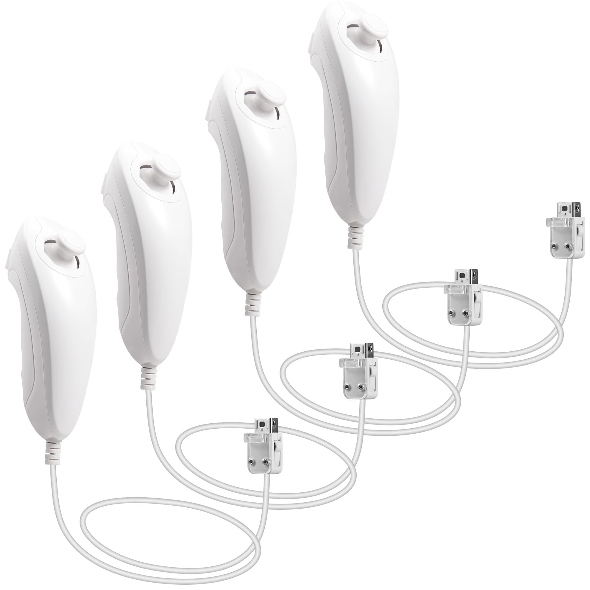 MODESLAB 4 Pack Wii Nunchucks Controller, Gamepad Joystick Remote Replacement Compatible for Wii Wii U Game - White