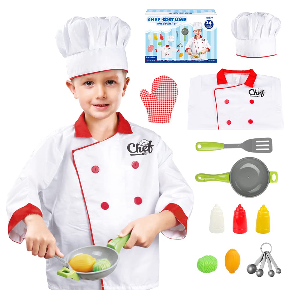 Lesheng space Chef Costume for Kids, Cook Role Play Dress -Up Set with Realistic Kitchen Toys, Pretend Chef Outfit for Halloween