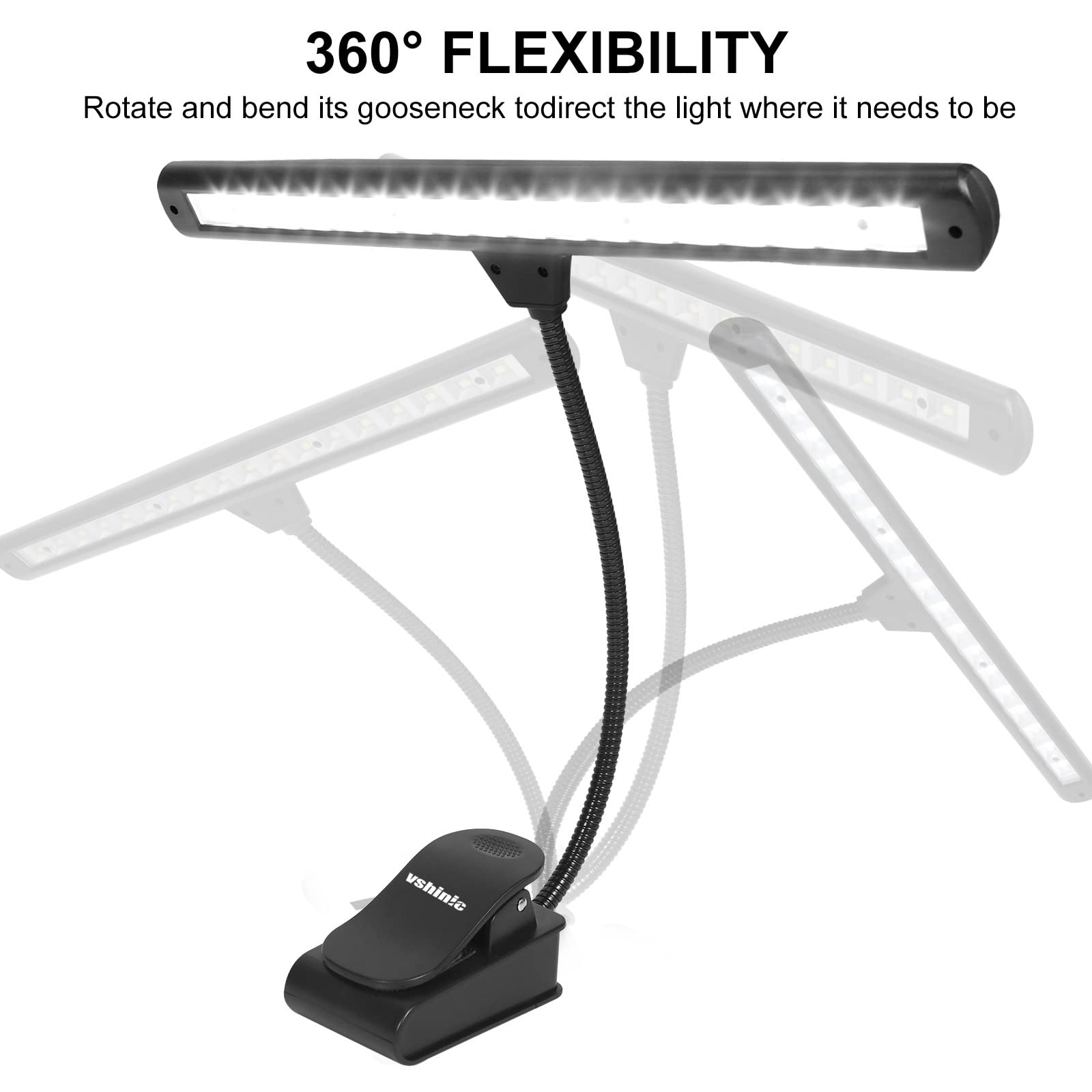 Vshinic Music Stand Light,Clip On Piano Lights 18 LED Orchestra Light Clip On Reading Light,Fully Adjustable No Flicker for Piano,Book Reading, DJ, Craft Work (Powered by AC Adapter AAABatteries)