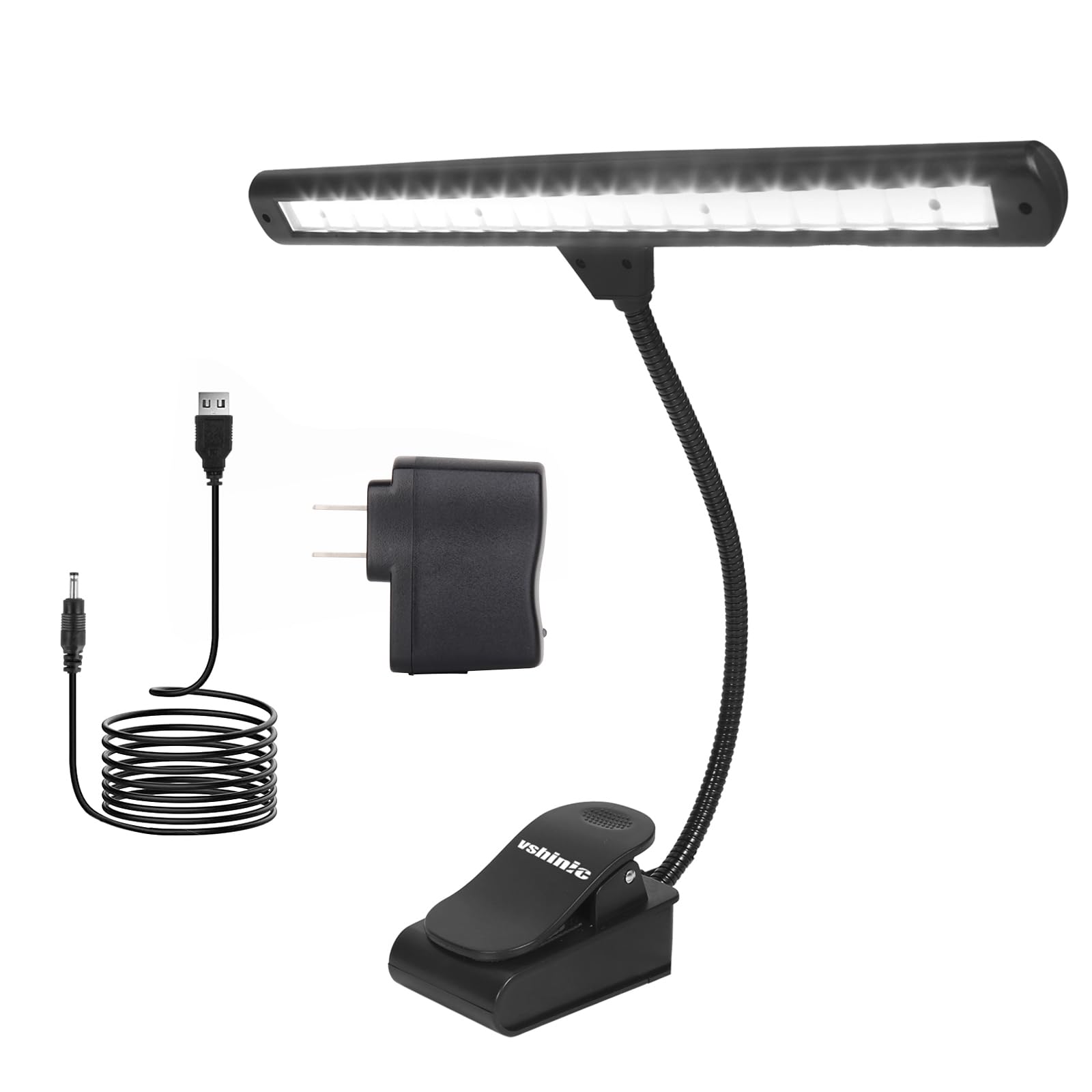 Vshinic Music Stand Light,Clip On Piano Lights 18 LED Orchestra Light Clip On Reading Light,Fully Adjustable No Flicker for Piano,Book Reading, DJ, Craft Work (Powered by AC Adapter AAABatteries)