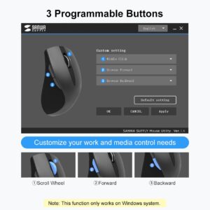 SANWA 2.4G Wireless Ergonomic Mouse, Optical Vertical Computer Mice, Silent Noiseless Click, (800/1200/1600 Adjustable DPI, 6 Buttons) Compatible with MacBook, Laptop, Windows, Mac OS