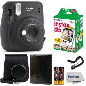 fujifilm instax mini 11 instant camera mocha grey | instax mini twin pack film | glitter photo album holds 64 photos | groovy case | cloth