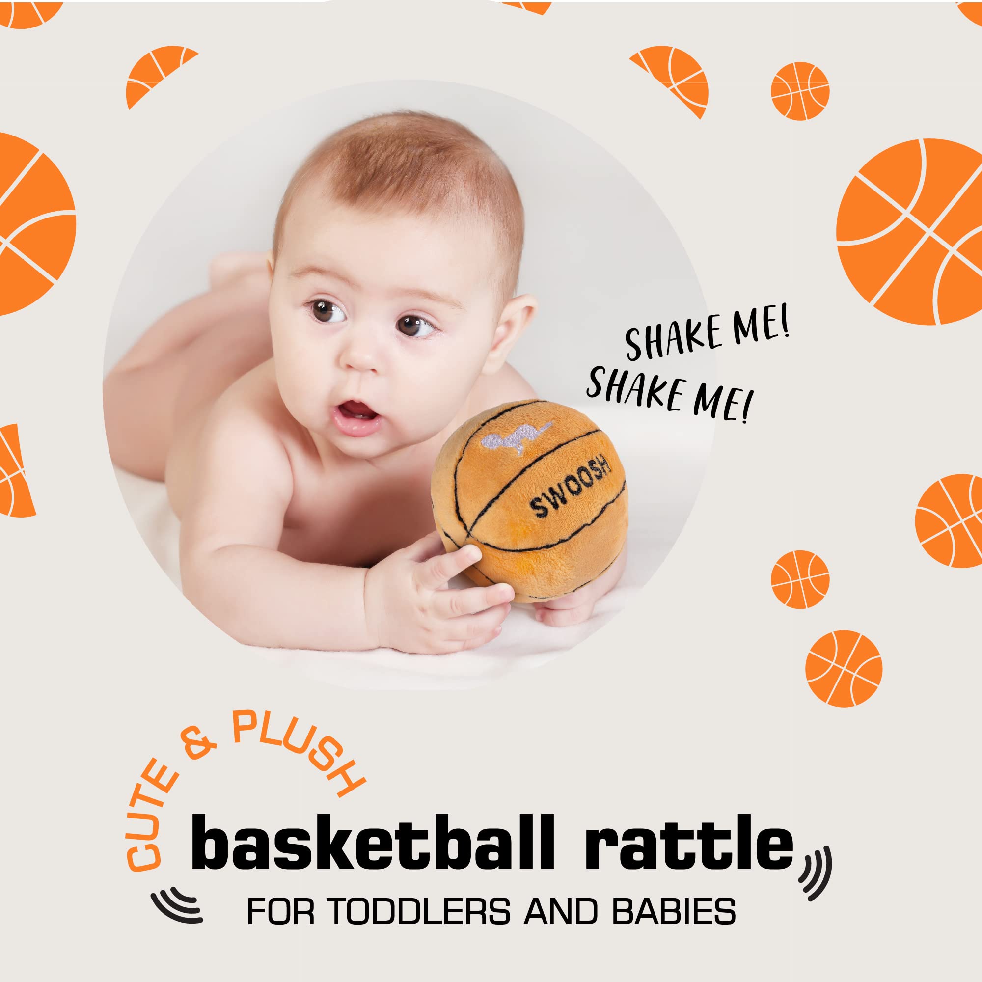 Plush Baby Basketball Rattle | Baby Basketball Toy | Learning Content | Great Gift for Baby and Toddler Girls or Boys | 0-36 Months