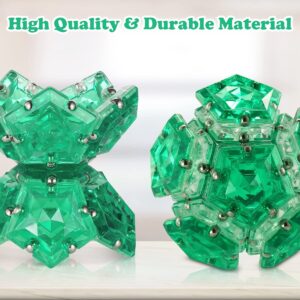 RoomyRoc Magnetic Fidget Sphere - Pentagons Magnets Balls - 12 Piece Set - Crystal Green - Magnet Fidgets Toy - Creativity Beyond Imagination, Inspirational, Recreational, Desk Toys for Adults