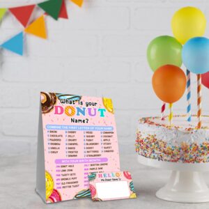 What is Your Donut Name Game, Game Sign and 30 Cards, Donut Birthday Party Sign for Girls, Holiday Activity, Wedding, Anniversary, Kids Donut Activity Cards