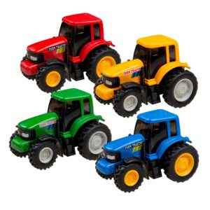 PMT Holdings Playmaker Toys 4 Pack Toy Tractors, Pull-Back Tractors Comes with 1 Blue, 1 Green, 1 Orange, 1 Red (4 Tractors) 9665D 0