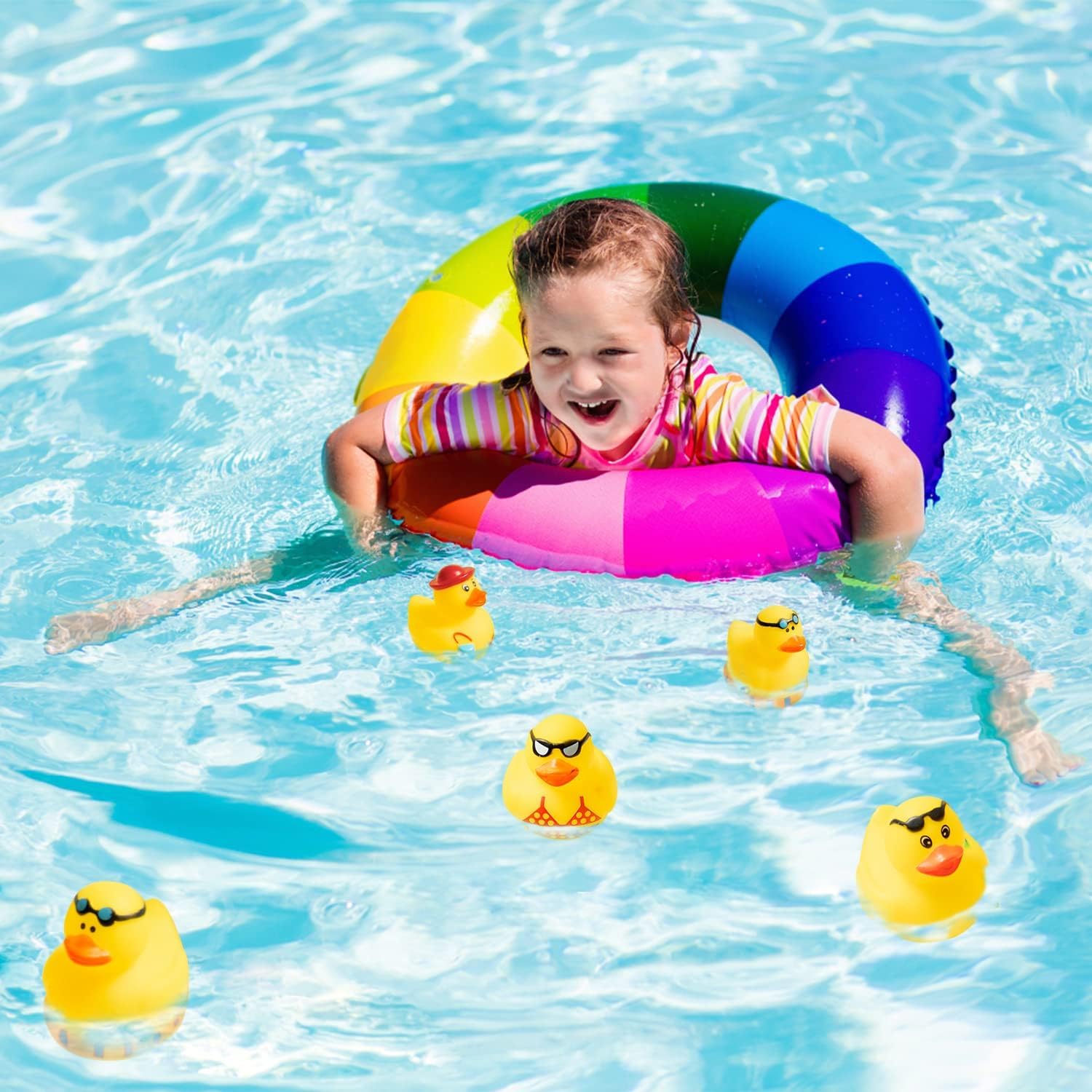 Haooryx 20Pcs Summer Beach Rubber Duckies Float Bathtub Ducky Swimming Pool Toys Summer Theme Novelty Funny Squeeze Ducks for Kids Birthday Party Favors Prize Rewards Baby Shower Bath Toys Decoration