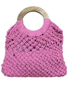 a new day circle handle crochet tote handbag - pink