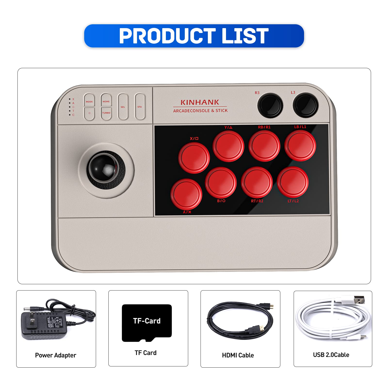 Kinhank Arcade Game Console Built-in 25000+Games, Super Console Arcade Video Game Console S905X3 Chip, 3D Joystick Turbo Function