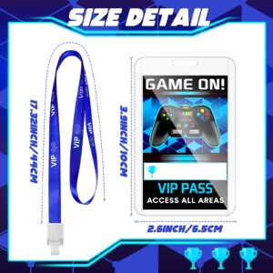 16 Pieces Blue Video Game VIP Pass Holder Tickets Set Video Game Party Favors Game Ticket Holder Gamer Party VIP Pass Lanyards for Game Themed Birthday Party Supplies