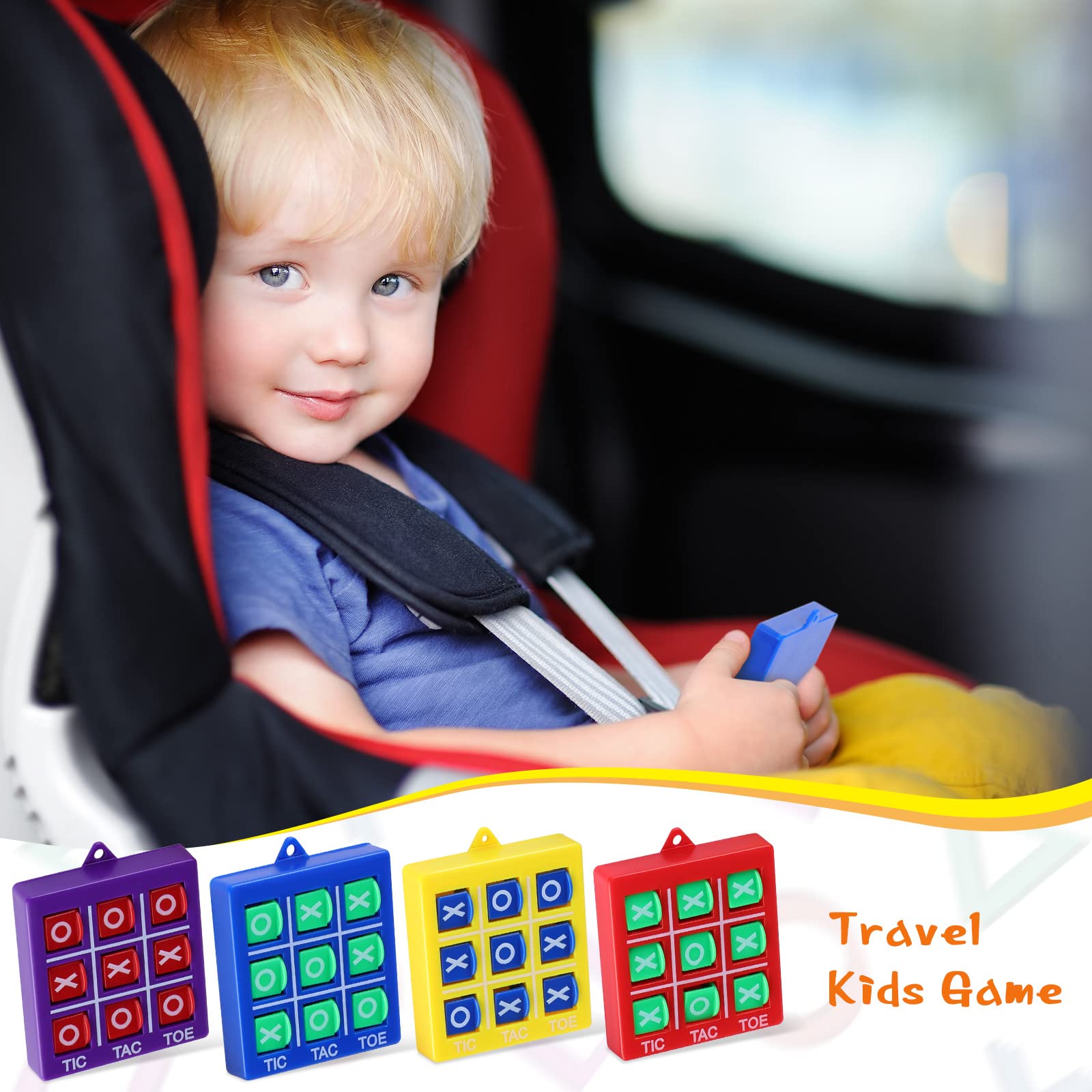 4 Pcs Travel Tic Tac Toe 2 x 2 x 0.4 Inch Mini Board Game Toys Portable Tic Tac Game Toy Retro Mini Games for Kids Red Blue Purple Yellow Pocket Board Games for Party Birthday Favors Classroom Prizes