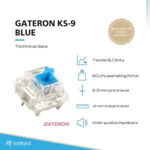 Ranked Gateron ks-9 Key Switches for Mechanical Gaming Keyboards | Plate Mounted (Gateron Blue, 10 Pcs)