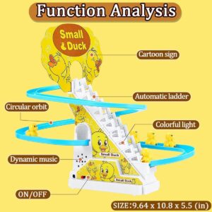 JOYGETIN Small Ducks Climbing Toys,Electric Duck Climbing Stairs Tracks Slide Toy Set,Duck Roller Coaster Toy with Flashing Lights & Music On/Off Button