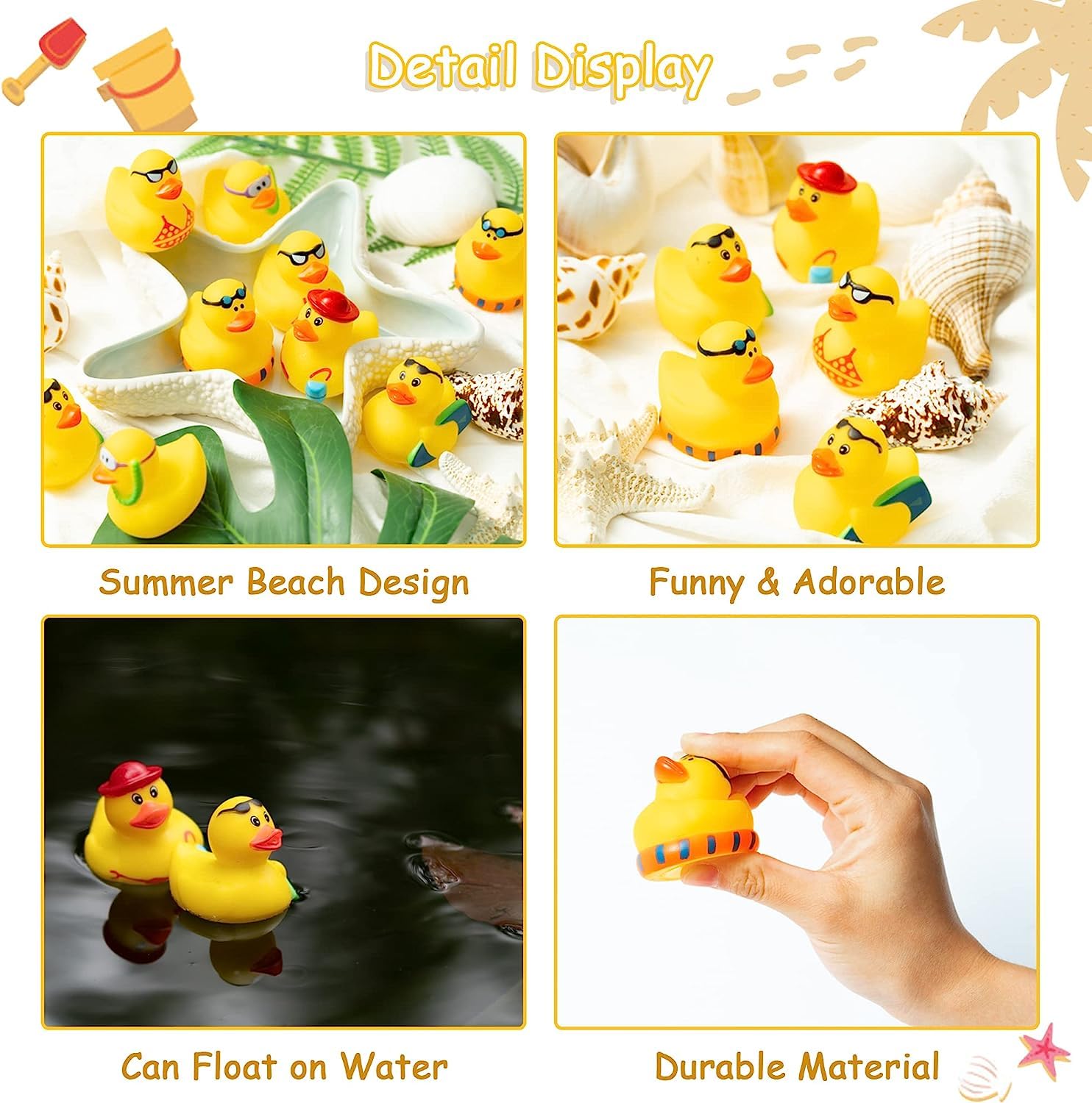 Haooryx 20Pcs Summer Beach Rubber Duckies Float Bathtub Ducky Swimming Pool Toys Summer Theme Novelty Funny Squeeze Ducks for Kids Birthday Party Favors Prize Rewards Baby Shower Bath Toys Decoration