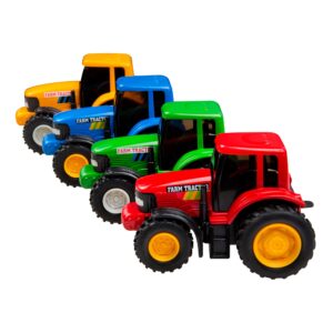 PMT Holdings Playmaker Toys 4 Pack Toy Tractors, Pull-Back Tractors Comes with 1 Blue, 1 Green, 1 Orange, 1 Red (4 Tractors) 9665D 0