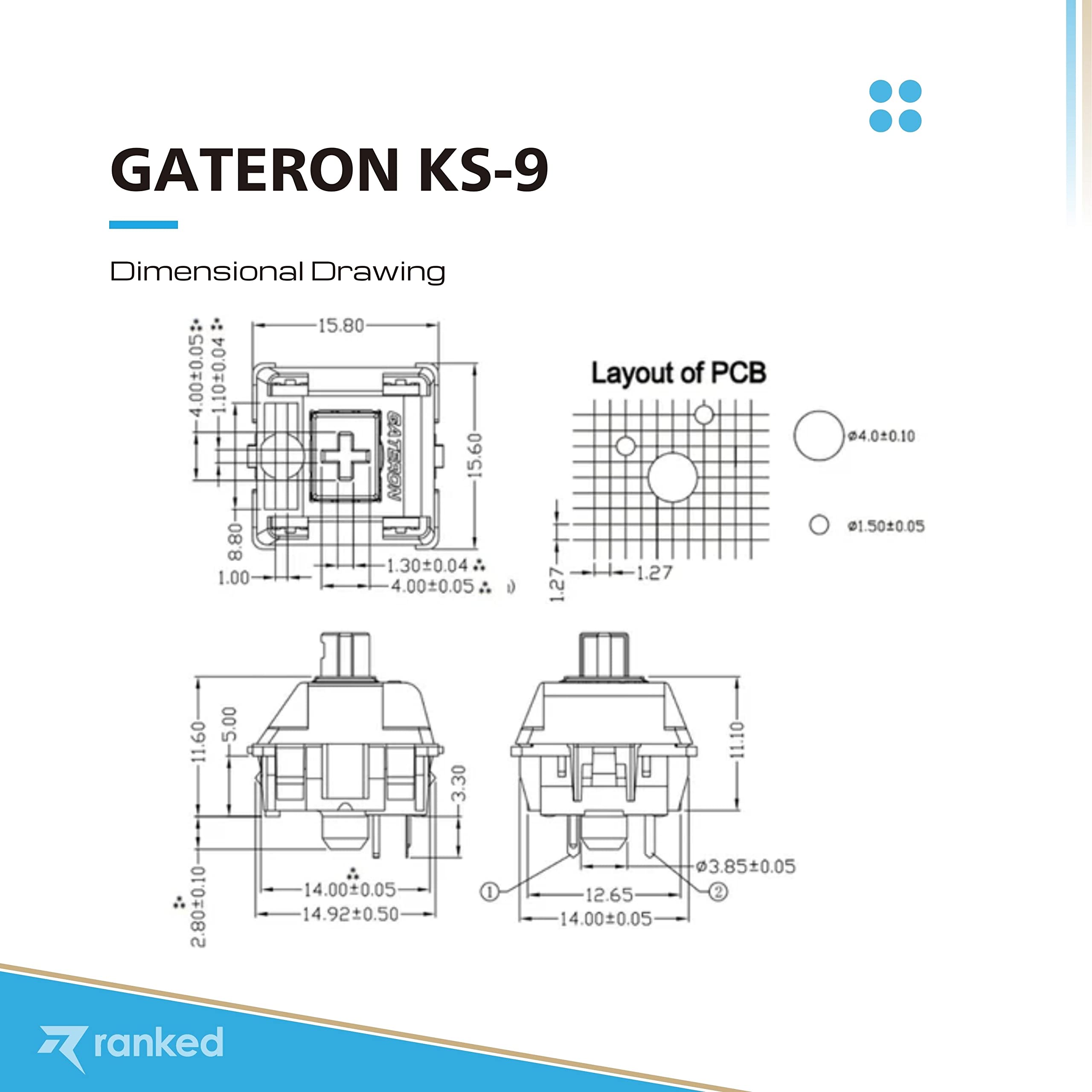 Ranked Gateron ks-9 Key Switches for Mechanical Gaming Keyboards | Plate Mounted (Gateron Blue, 10 Pcs)