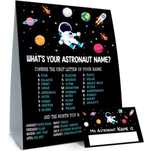 what is your astronaut name game, game sign and 30 cards, astronaut birthday party sign for boys and girls, holiday activity, kids astronaut activity cards, astronaut activity decoration supplies