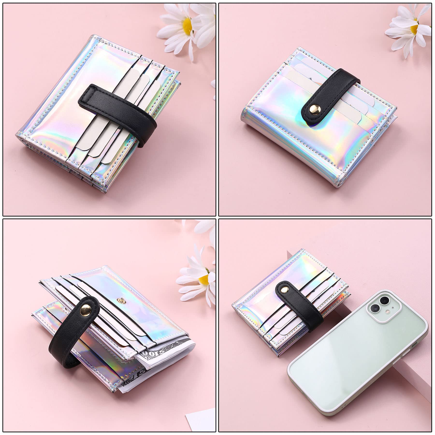 RARITYUS Women Shiny Wallet Holographic Bifold Leather Small Card Holder Coin Change Wallet Clutch Purse