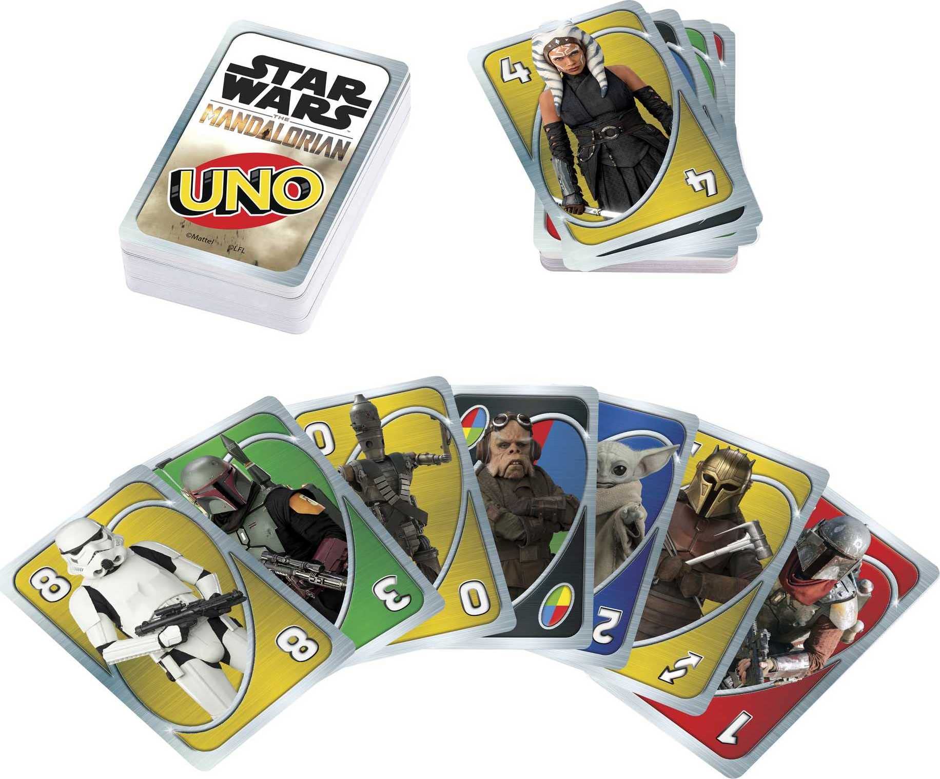 Mattel Games UNO Star Wars The Mandalorian Card Game, Travel Game in Collectible Storage Tin & Special Rule, 2-10 Players