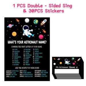 What is Your Astronaut Name Game, Game Sign and 30 Cards, Astronaut Birthday Party Sign for Boys and Girls, Holiday Activity, Kids Astronaut Activity Cards, Astronaut Activity Decoration Supplies