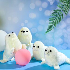 Sosation 4 Pcs White Seal Stuffed Animal Plush Seal Toy Stuffed Chubby Seal Animal Dolls Cute White Seal Pillows Gifts for Boy Girls Babies Toddlers Birthday Gifts, 10 Inch