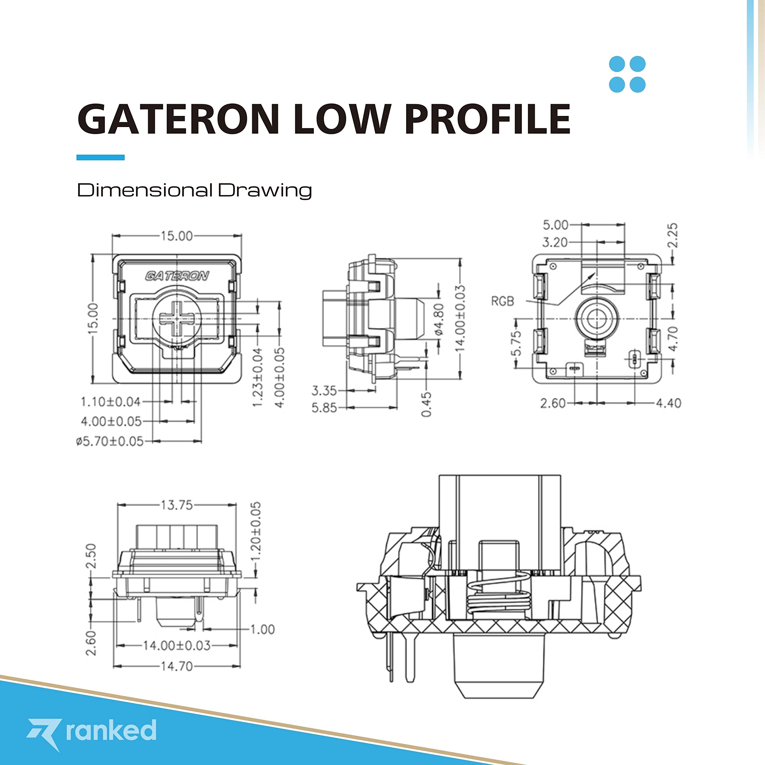 Ranked Gateron ks-27 Low Profile Key Switches for Mechanical Gaming Keyboards | Plate Mounted (Gateron Brown, 90 Pcs)