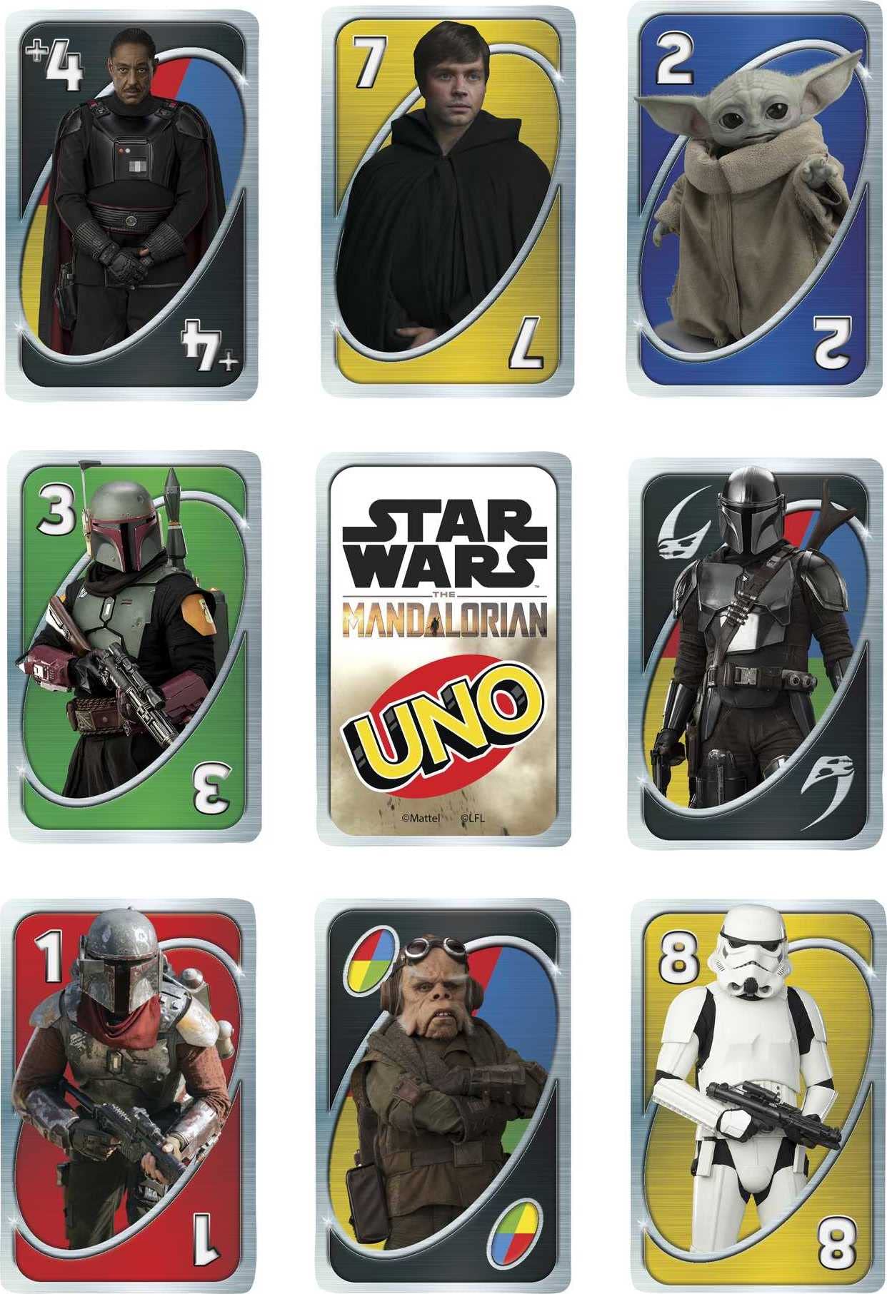 Mattel Games UNO Star Wars The Mandalorian Card Game, Travel Game in Collectible Storage Tin & Special Rule, 2-10 Players