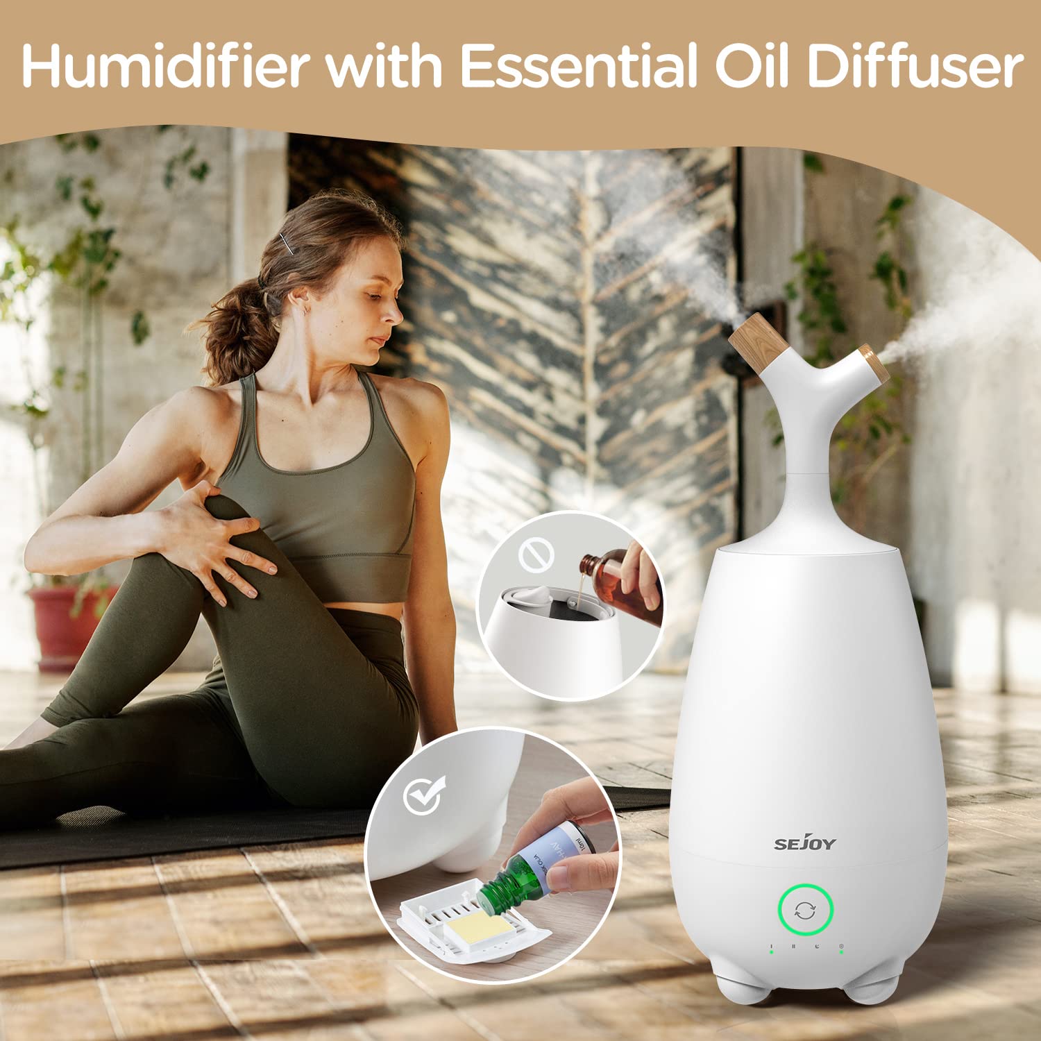 Humidifiers for Large Room 5L Ultrasonic Cool Mist Humidifier for Bedroom Cute Humidifier Ultra Quiet Top Fill Air Humidifier for Baby Plants with Essential Oil Diffuser and Remote Control, White