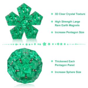 RoomyRoc Magnetic Fidget Sphere - Pentagons Magnets Balls - 12 Piece Set - Crystal Green - Magnet Fidgets Toy - Creativity Beyond Imagination, Inspirational, Recreational, Desk Toys for Adults