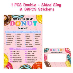 What is Your Donut Name Game, Game Sign and 30 Cards, Donut Birthday Party Sign for Girls, Holiday Activity, Wedding, Anniversary, Kids Donut Activity Cards