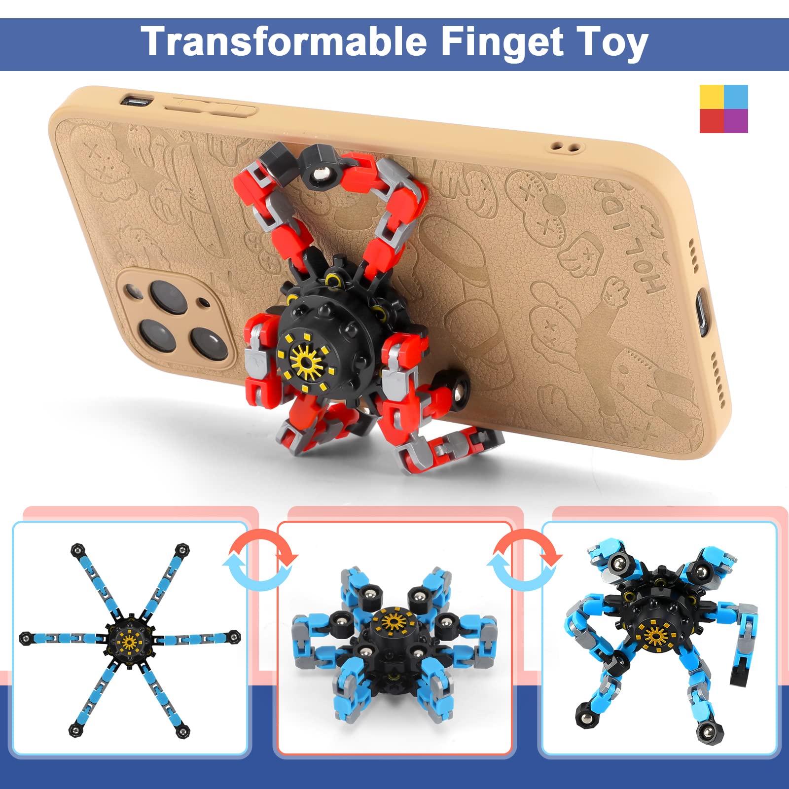 Buluwans Fidgets Sensory Toys Transformable Chain Mechanical Fidget Toy 2 Pack Deformation Fidgets Spinners for Girls Boys Kids Adults Stocking Stuffers