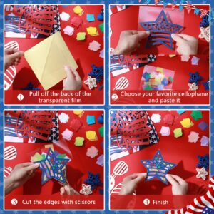 Zonon 27 Pieces 4th of July Suncatcher Craft for Kids Suncatcher Paper Kit Patriotic Suncatcher Craft Independence Day Window Stained Glass Suncatchers for Window DIY Art Activities Party Decoration