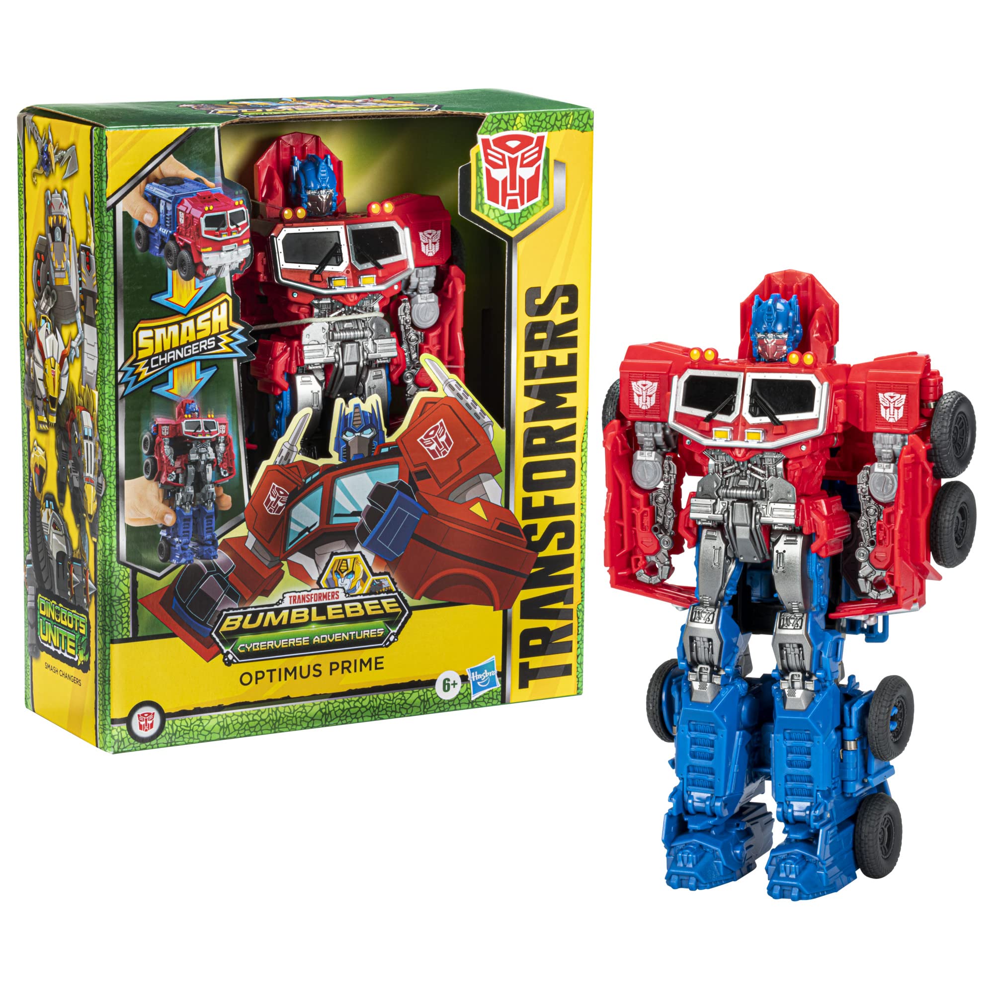 Transformers Bumblebee Cyberverse Adventures Dinobots Unite Smash Changer Optimus Prime Action Figure, Toys for 6 Year Old Boys and Girls and Up, 9-Inch