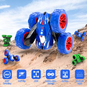 STEMTRON Remote Control Car 2.4GHz RC Stunt Car Double Sided Running Fast RC Car 360°Rotating Vehicles 180°Flips RC Crawler with Bright Headlights Toy Gift for Boys and Girls (Blue)