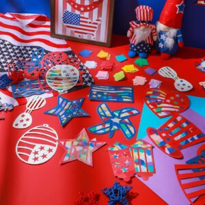 Zonon 27 Pieces 4th of July Suncatcher Craft for Kids Suncatcher Paper Kit Patriotic Suncatcher Craft Independence Day Window Stained Glass Suncatchers for Window DIY Art Activities Party Decoration