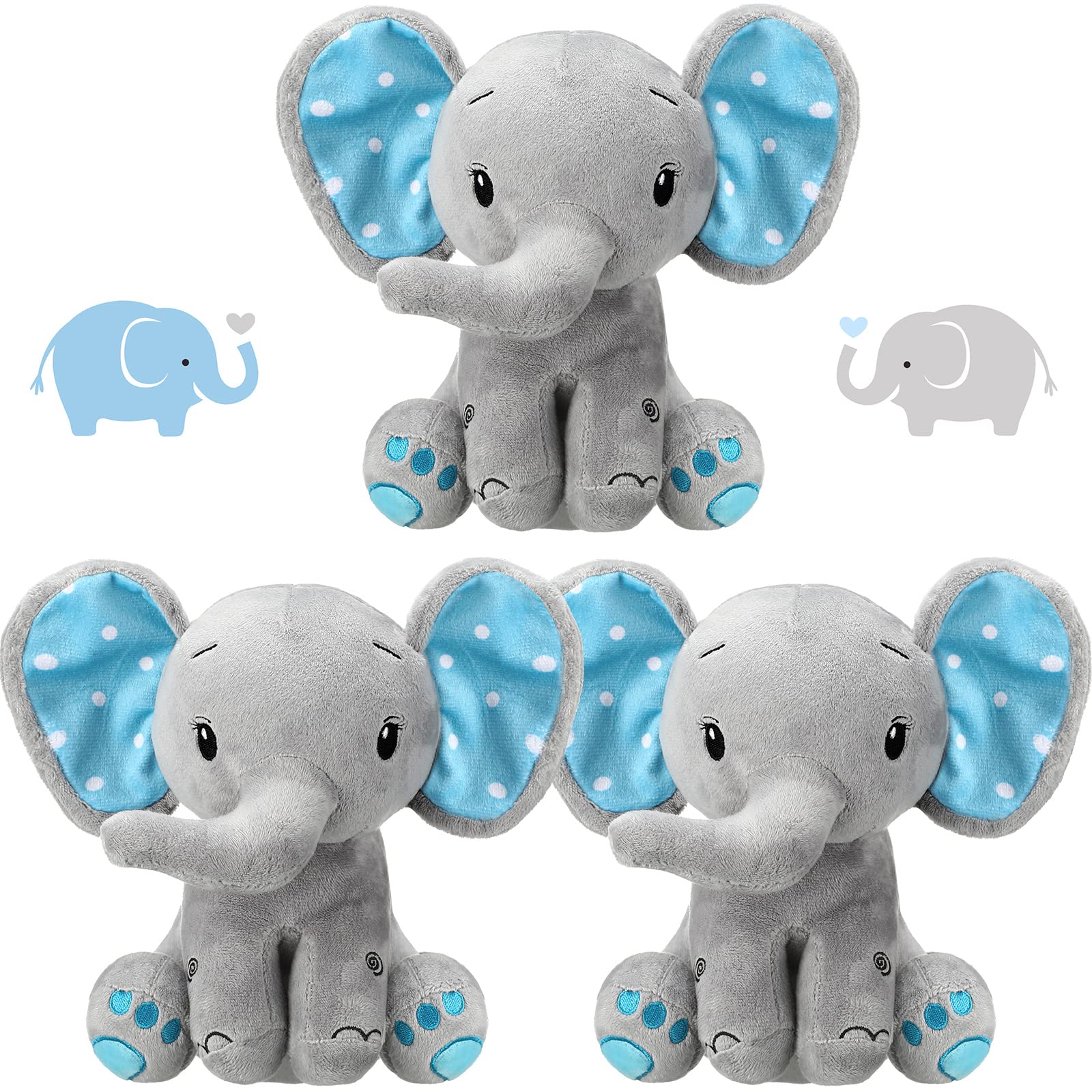 Zomiboo 3 Pieces Elephant Stuffed Animal 8 Inch Baby Stuffed Elephant Animal Plush Toy Gift Baby Girl Boys Bed Decor (Cute Style)