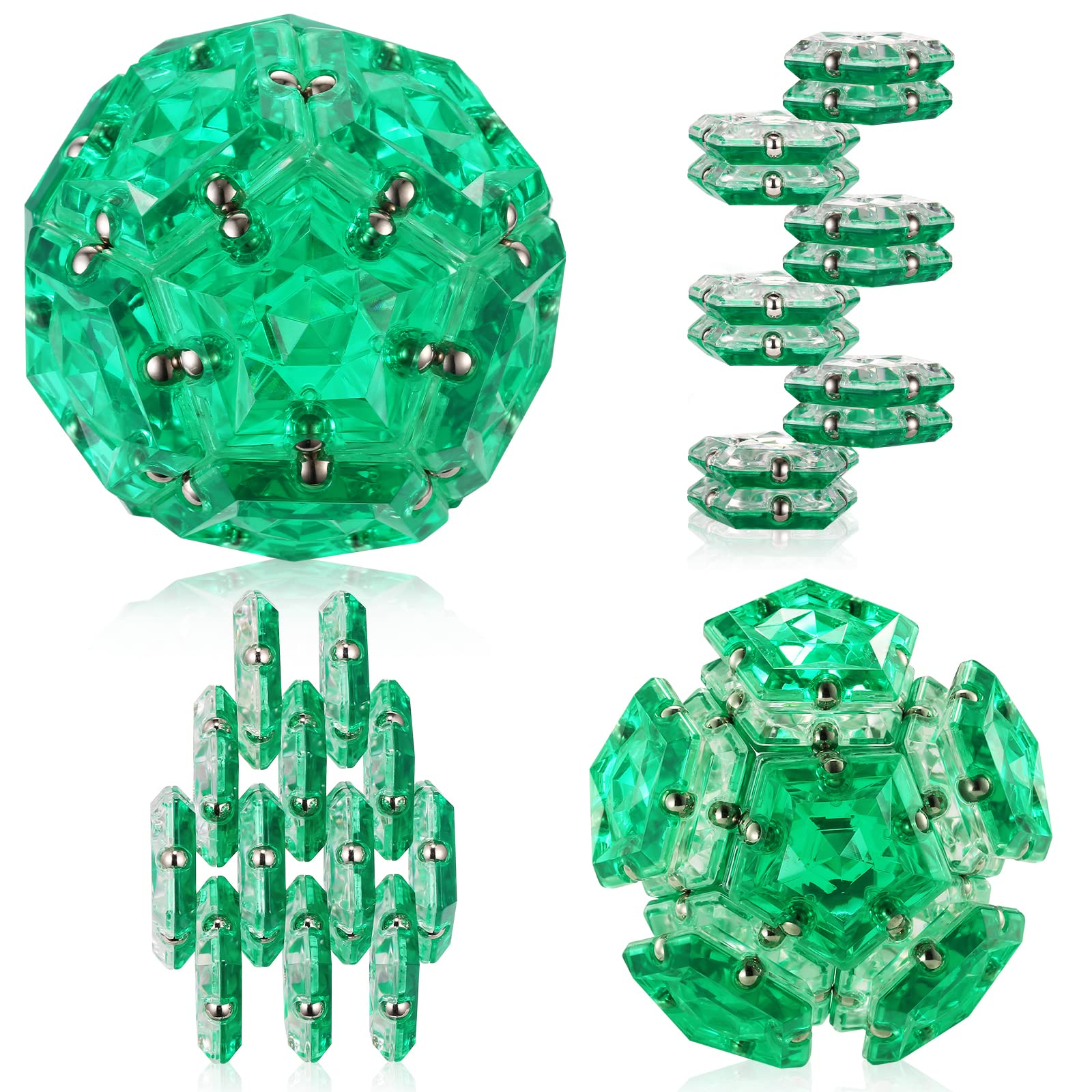 RoomyRoc Magnetic Fidget Sphere - Pentagons Magnets Balls - 12 Piece Set - Crystal Green - Magnet Fidgets Toy - Creativity Beyond Imagination, Inspirational, Recreational, Desk Toys for Adults