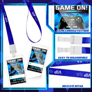 16 Pieces Blue Video Game VIP Pass Holder Tickets Set Video Game Party Favors Game Ticket Holder Gamer Party VIP Pass Lanyards for Game Themed Birthday Party Supplies