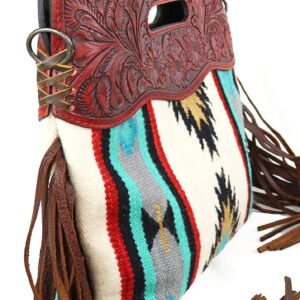 American Darling Aztec Cross Body with Red Tooled Leather ADBG247RedLeather, White