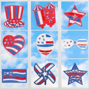 Zonon 27 Pieces 4th of July Suncatcher Craft for Kids Suncatcher Paper Kit Patriotic Suncatcher Craft Independence Day Window Stained Glass Suncatchers for Window DIY Art Activities Party Decoration