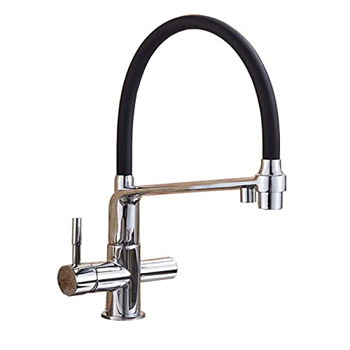 YJRIC Kitchen fau cet Matte Black Kitchen Sink Faucet Pure Water Filter Drink Mixer Tap Dual Handles Two Spout Bathroom Kitchen Tap Hot Cold Crane,Chrome