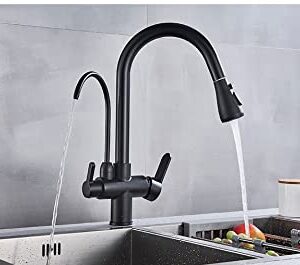 YJRIC Kitchen fau cet Water Filter Faucet Kitchen faucets Dual Handle Filter Faucet Mixer 360 Degree Rotation Water Purification Feature Taps,Matte Black