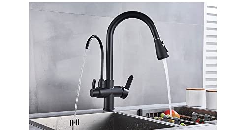 YJRIC Kitchen fau cet Water Filter Faucet Kitchen faucets Dual Handle Filter Faucet Mixer 360 Degree Rotation Water Purification Feature Taps,Matte Black