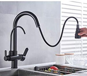 YJRIC Kitchen fau cet Water Filter Faucet Kitchen faucets Dual Handle Filter Faucet Mixer 360 Degree Rotation Water Purification Feature Taps,Matte Black