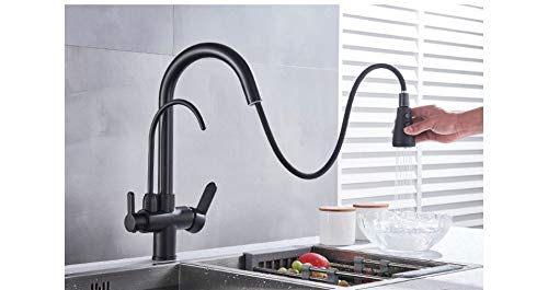 YJRIC Kitchen fau cet Water Filter Faucet Kitchen faucets Dual Handle Filter Faucet Mixer 360 Degree Rotation Water Purification Feature Taps,Matte Black