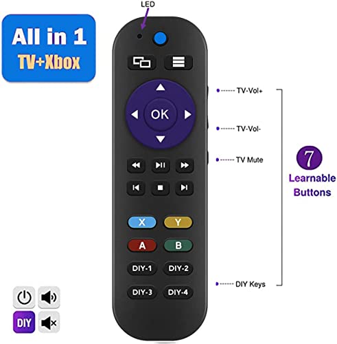 Universal Remote for Xbox One, Xbox One S and Xbox One X, Remote Control Has 7 Learning Programmable Buttons to Control All TVs, Soundbar, DVD & Receiver